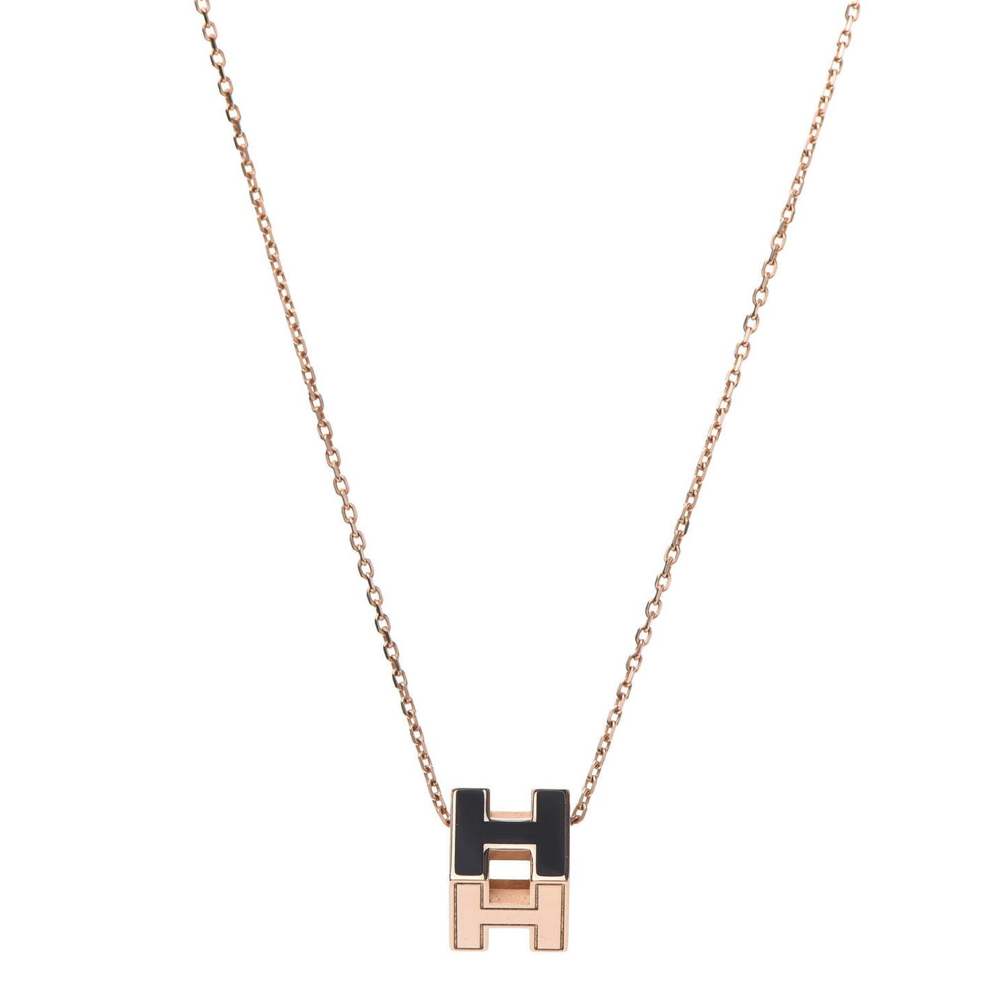Rose Gold Lacquered Cage d'H Pendant Necklace Black