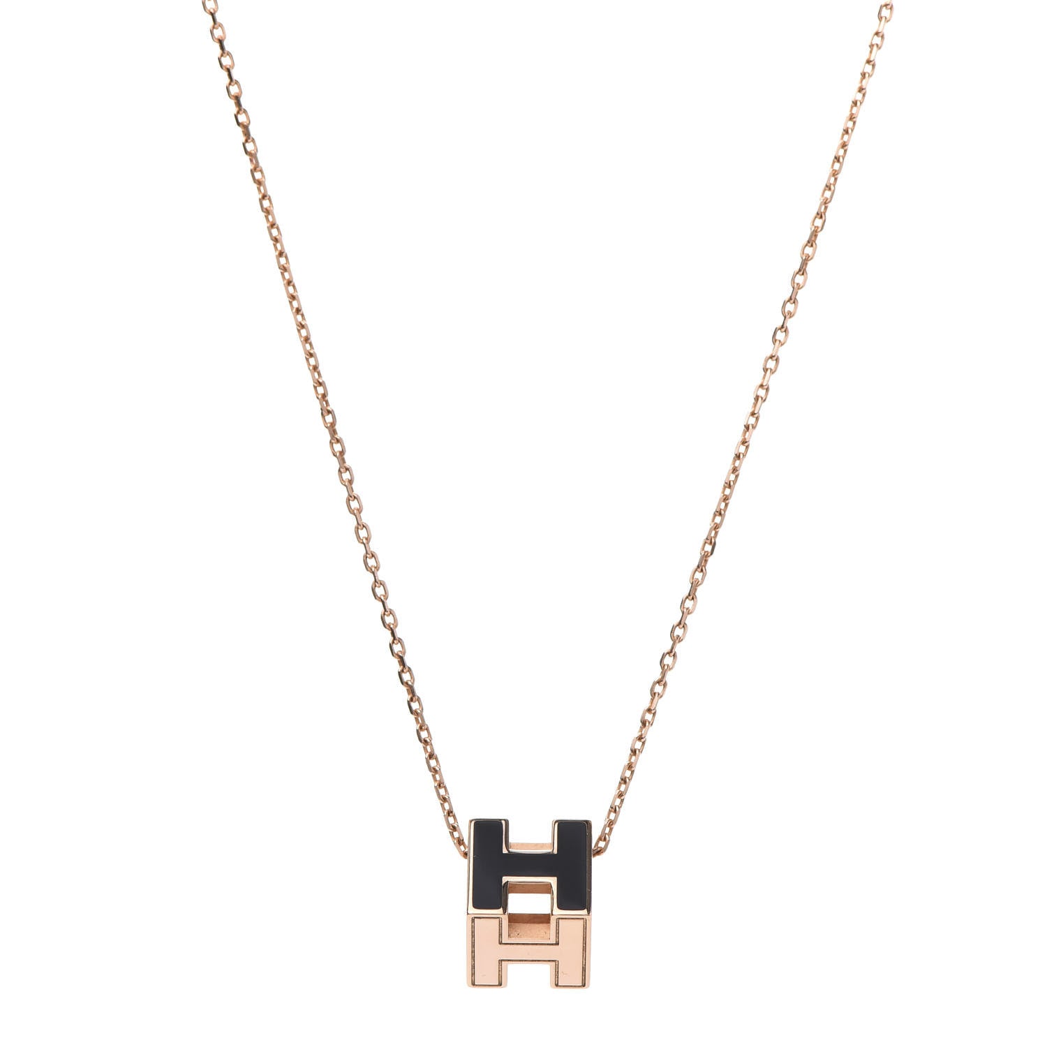 Hermes Rose Gold Lacquered Cage d'H Pendant Necklace Black 1 of 6