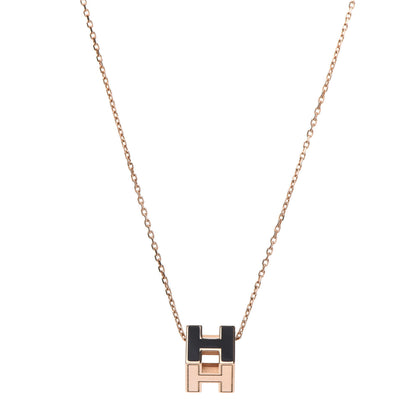 Hermes Rose Gold Lacquered Cage d'H Pendant Necklace Black 1 of 6