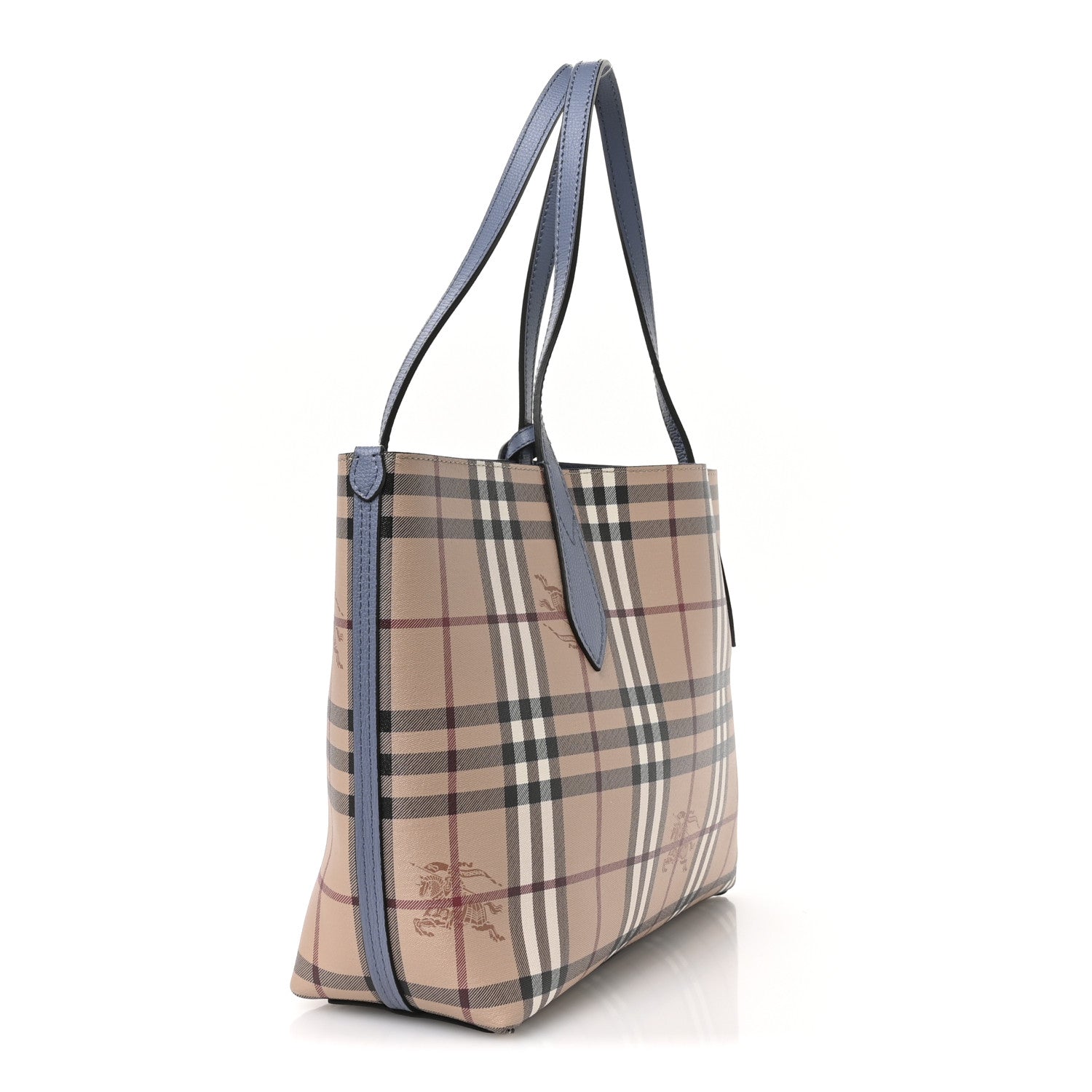 Burberry Calfskin Haymarket Check Small Reversible Tote Slate Blue 4 of 18