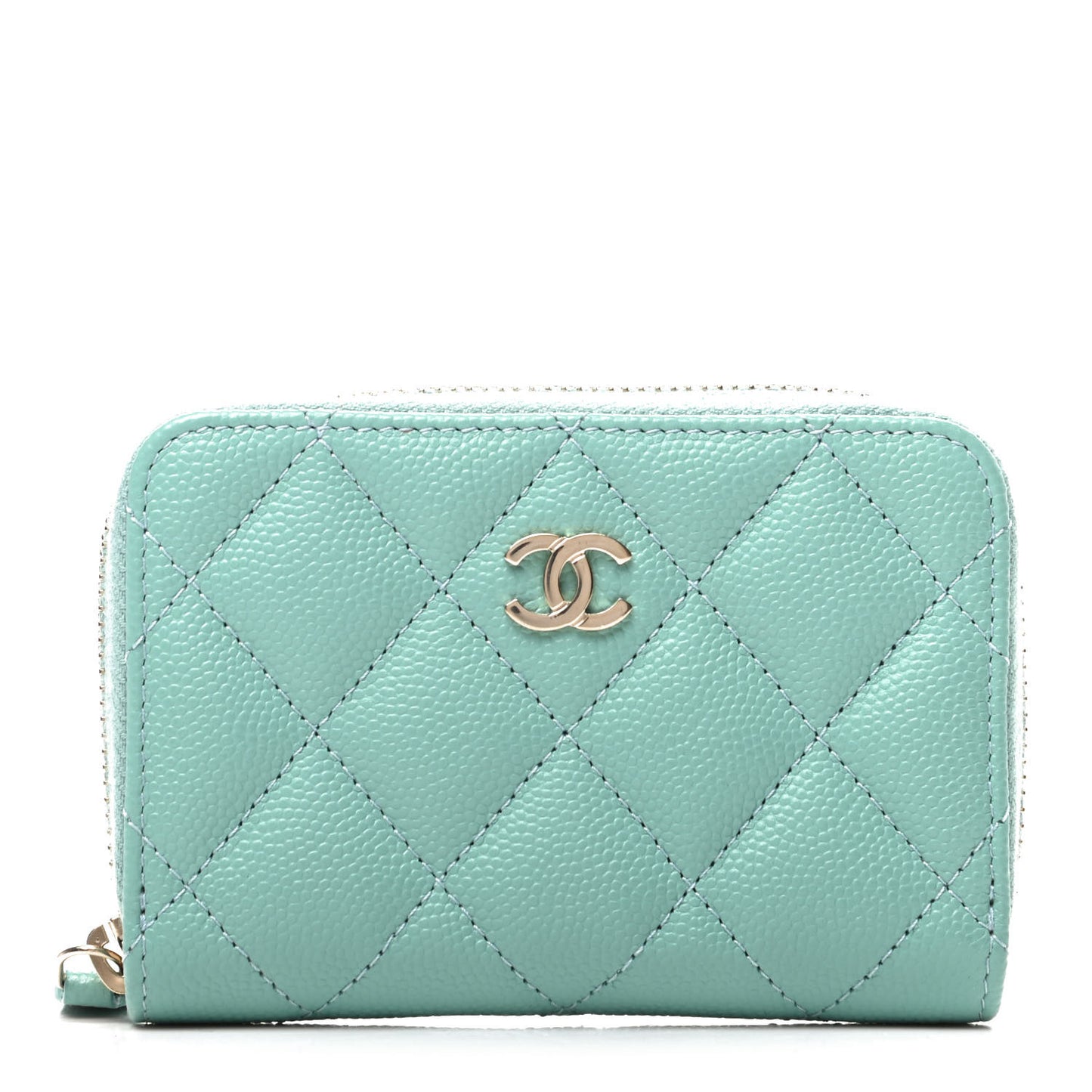 Caviar Quilted Zip Coin Purse Light Blue