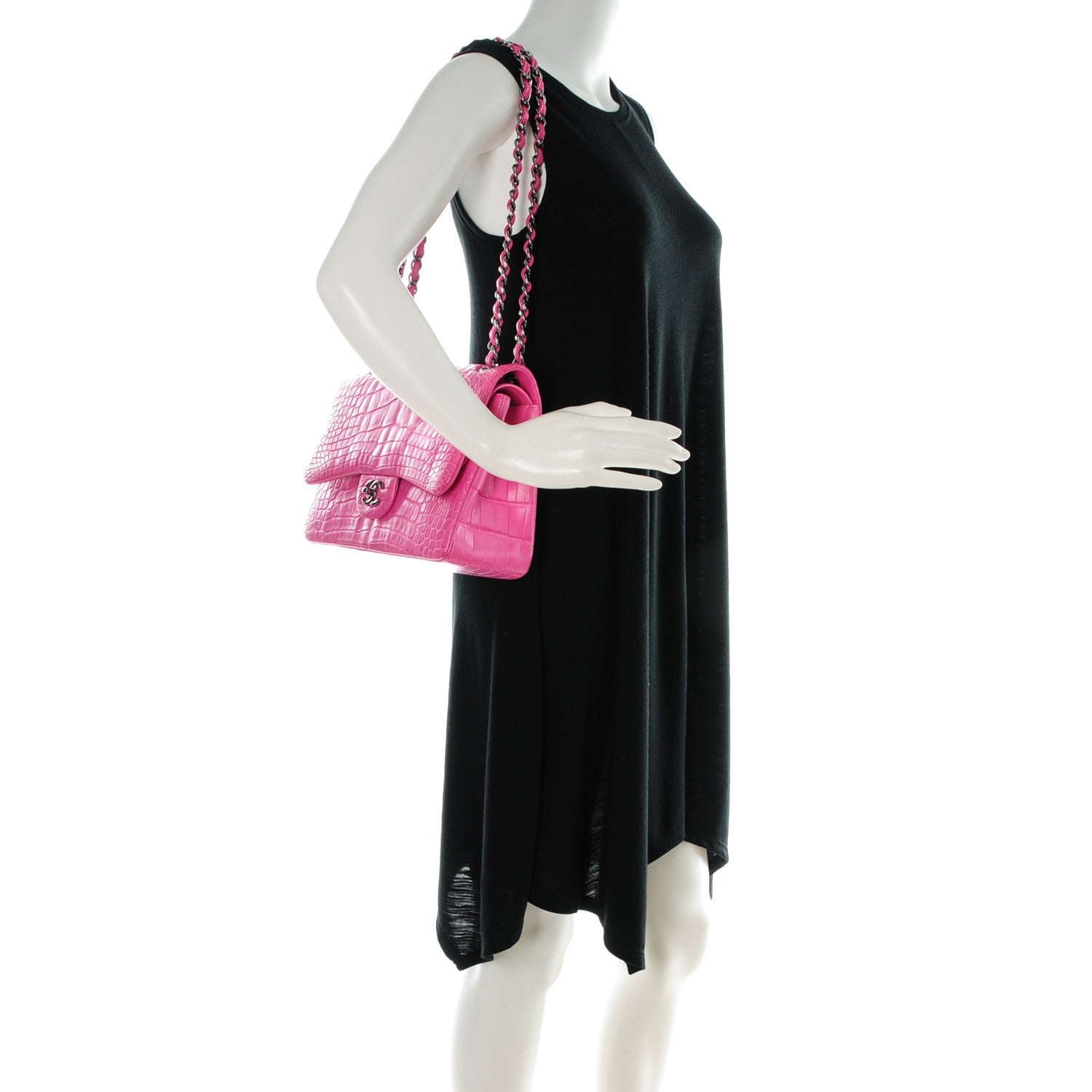 Chanel Matte Alligator Jumbo Double Flap Pink 2 of 12