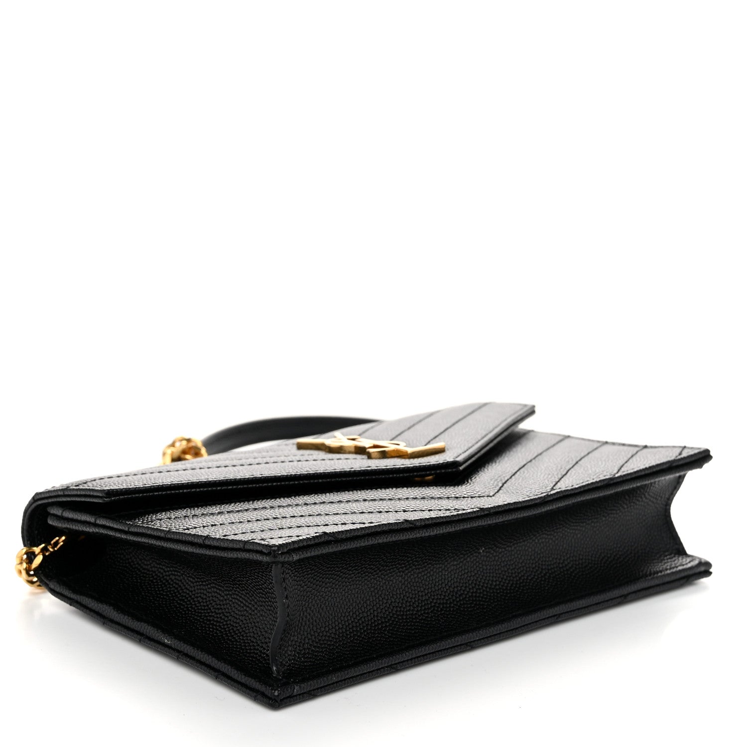 Saint Laurent Grain De Poudre Matelasse Chevron Monogram Envelope Chain Wallet Black 4 of 10