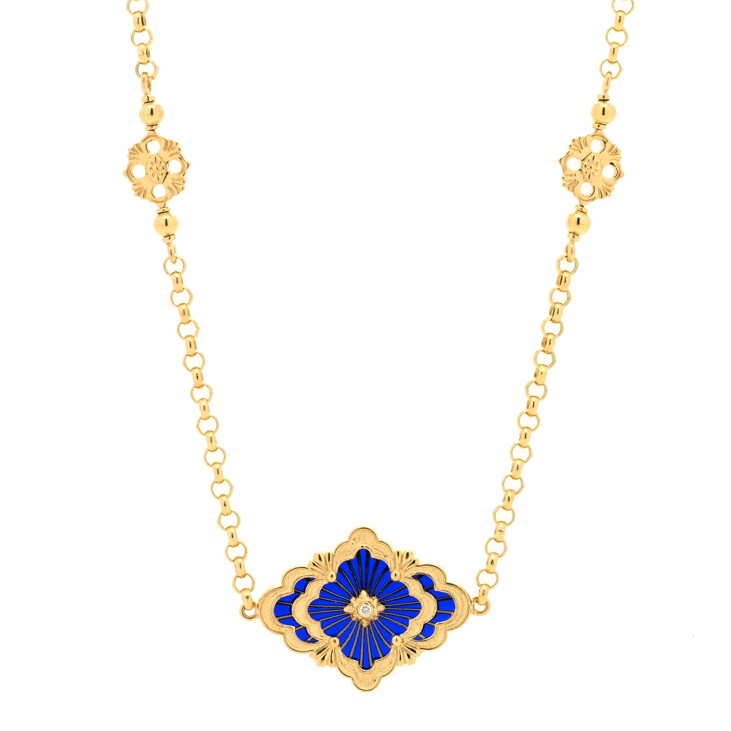 Buccellati 18K Yellow Gold Diamond Enamel Opera Tulle Necklace Blue 3 of 4