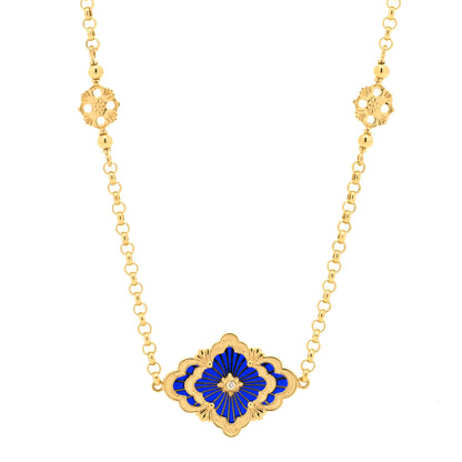 Buccellati 18K Yellow Gold Diamond Enamel Opera Tulle Necklace Blue 3 of 4