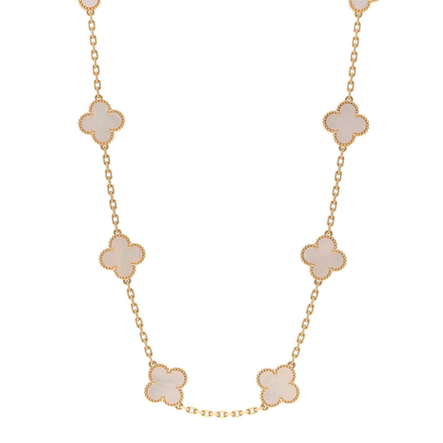 Van Cleef & Arpels 18K Yellow Gold Mother of Pearl 10 Motifs Vintage Alhambra Necklace 1 of 7