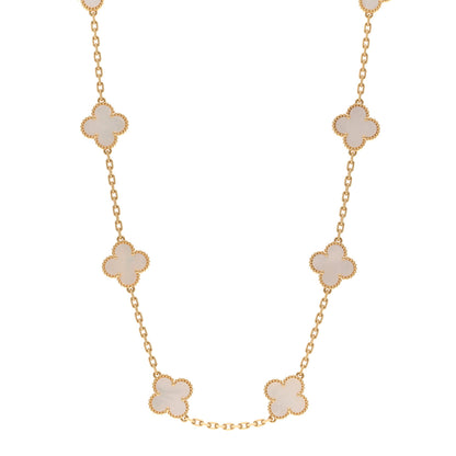 Van Cleef & Arpels 18K Yellow Gold Mother of Pearl 10 Motifs Vintage Alhambra Necklace 1 of 7