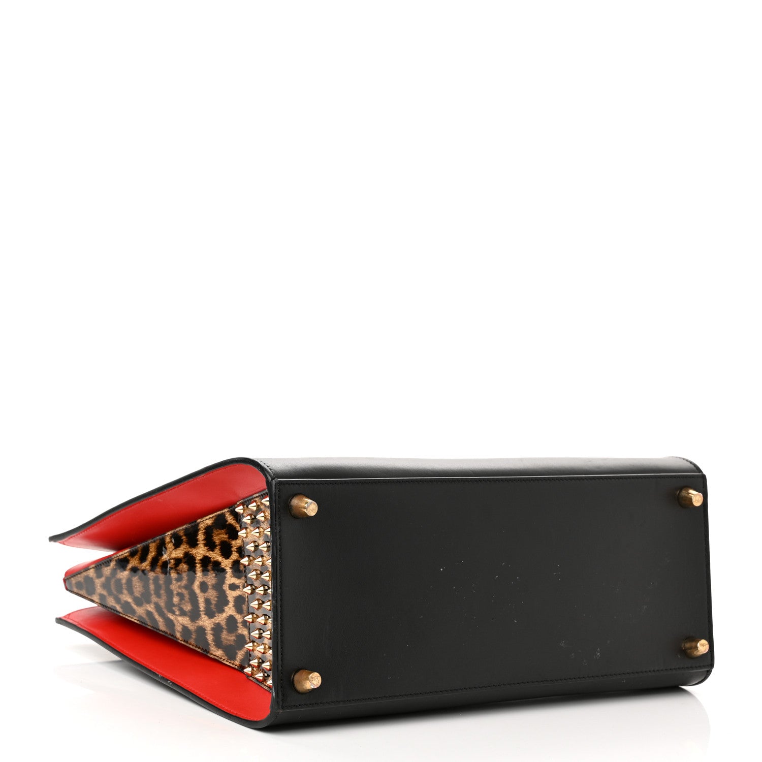 Christian Louboutin Calfskin Patent Leopard Spiked Large Paloma Black 3 of 11