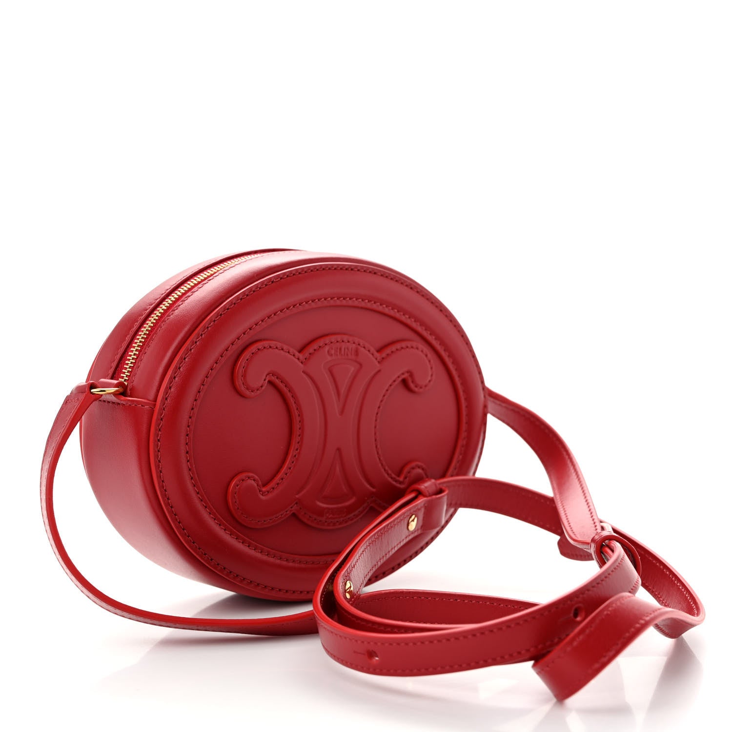 Celine Smooth Calfskin Cuir Triomphe Oval Purse Crossbody Red 3 of 10