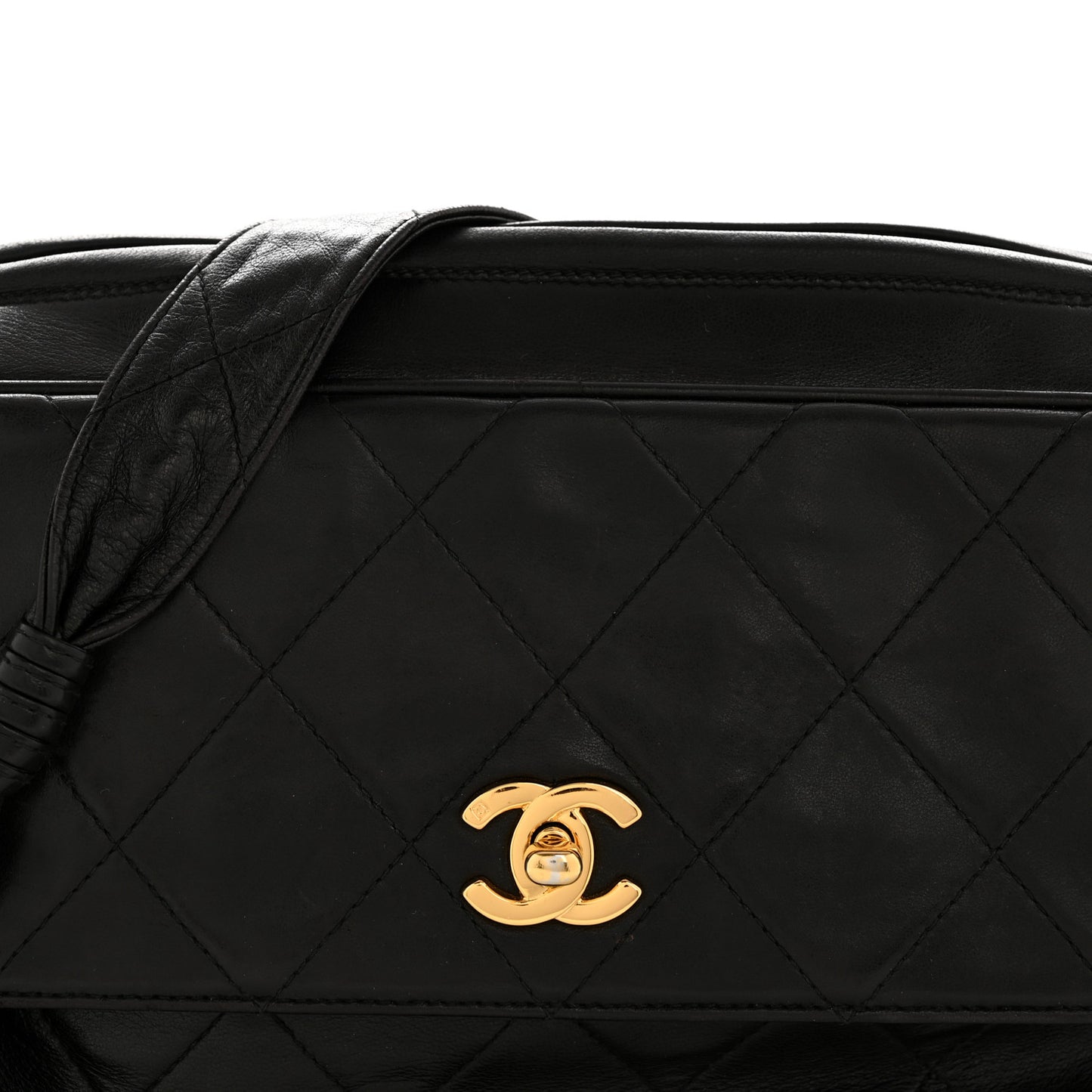 Lambskin Quilted Tassel Camera Case Black