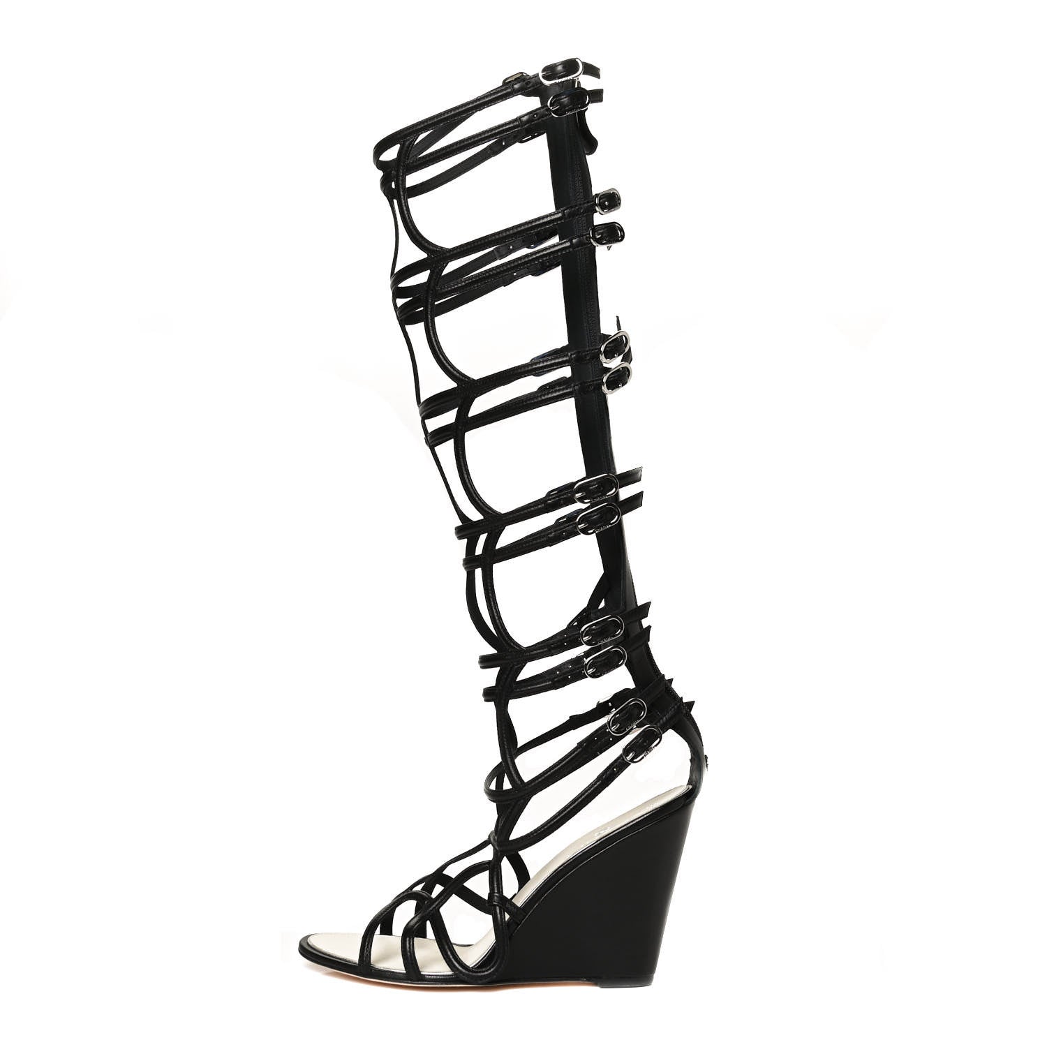 Chanel Metallic Lambskin Gladiator Wedge Strap Sandals 40 Argent Black 1 of 9
