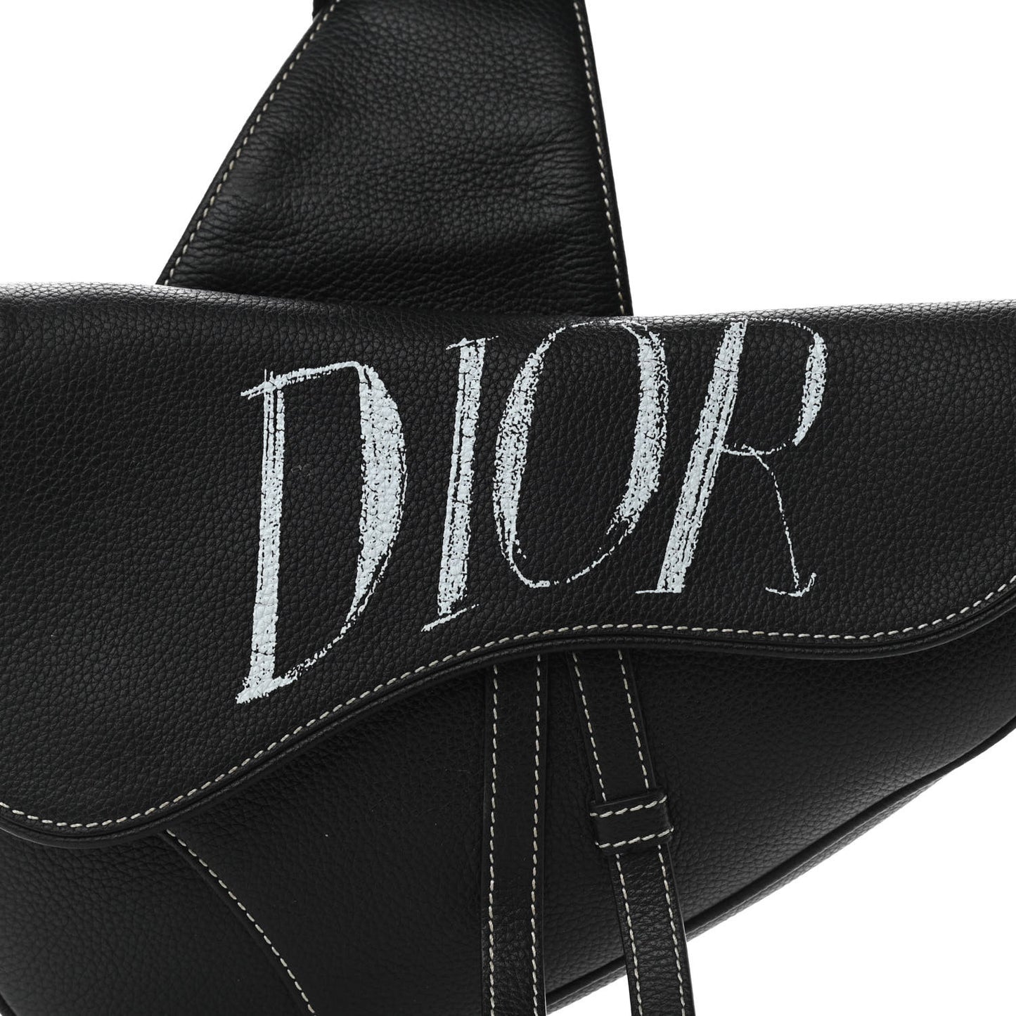 X SHAWN STUSSY Grained Calfskin Saddle Bag Black