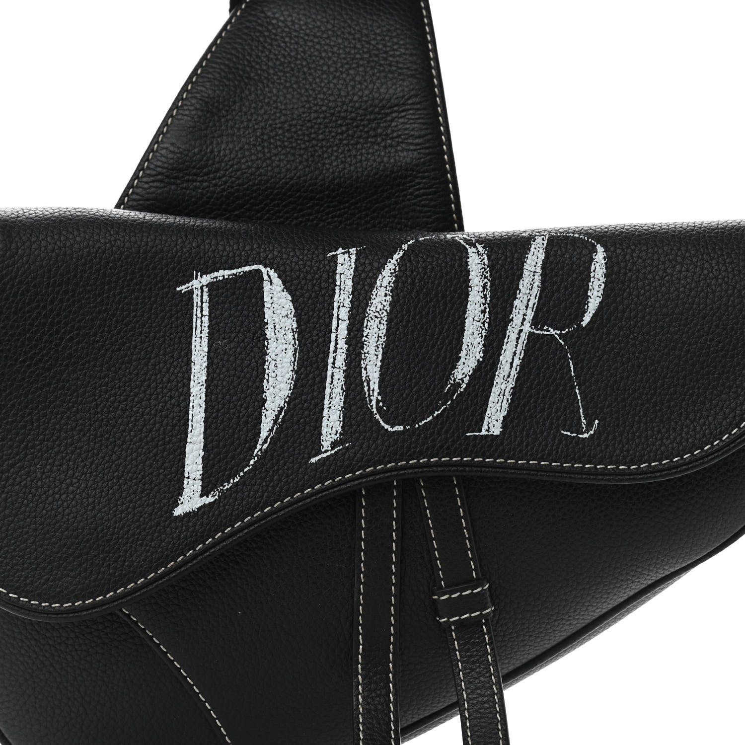 Christian Dior X SHAWN STUSSY Grained Calfskin Saddle Bag Black 8 of 11