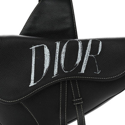 Christian Dior X SHAWN STUSSY Grained Calfskin Saddle Bag Black 8 of 11