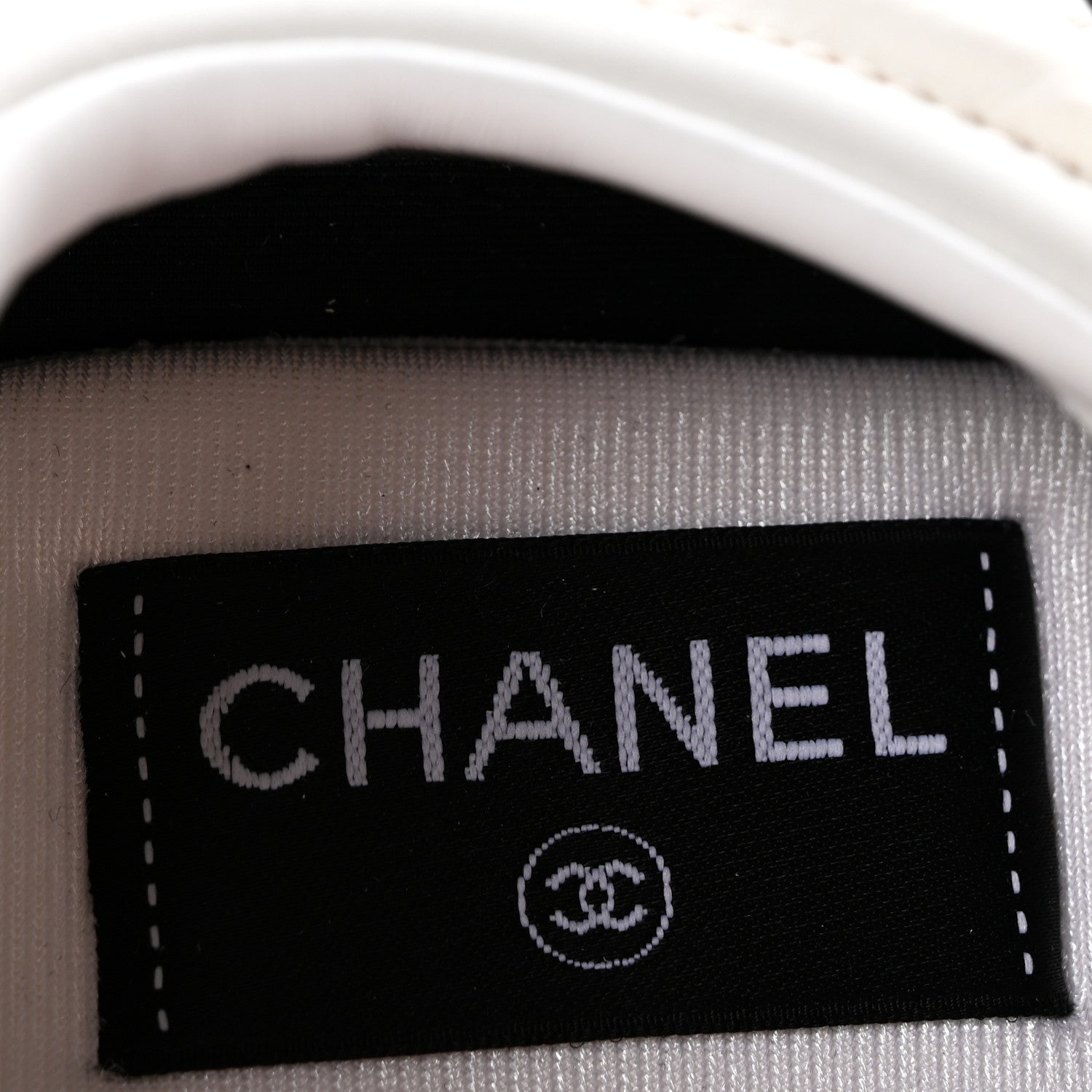 Chanel Fabric Embossed Suede Calfskin Womens CC Sneakers 38.5 White Black 8 of 10