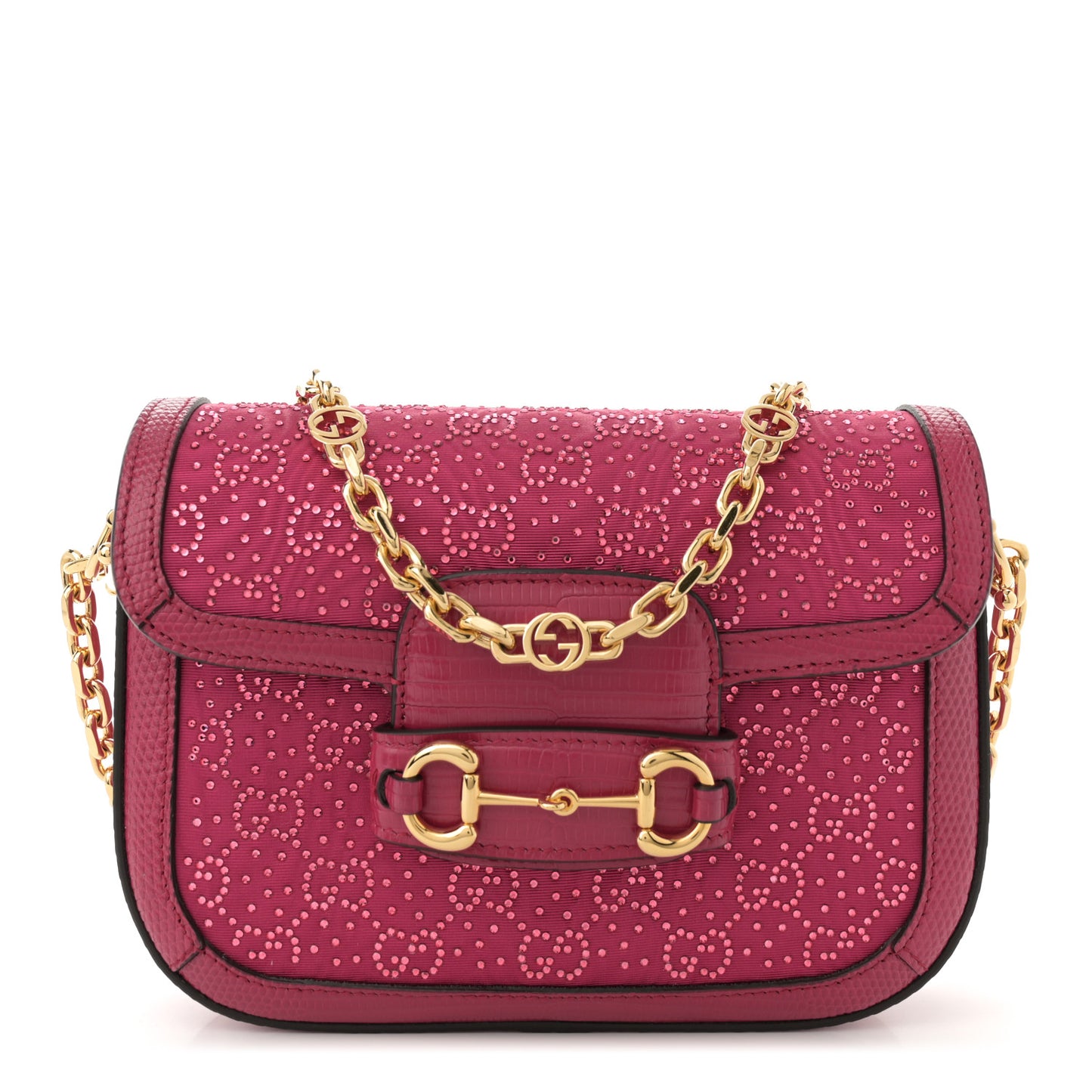 Canvas Calfskin Crystal GG Monogram Snakeskin Mini Horsebit 1955 Shoulder Bag Pink