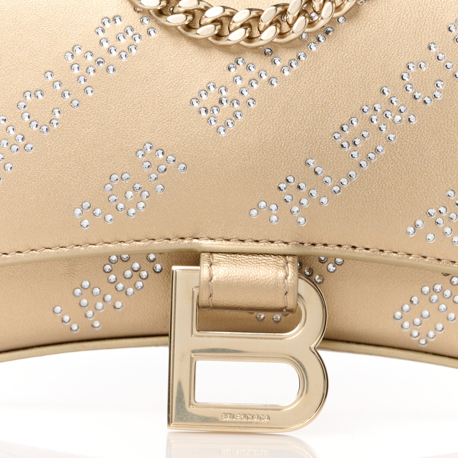 Balenciaga Metallic Smooth Calfskin Crystal Diagonal Allover Logo Hourglass Wallet Light Gold Crystal 9 of 11