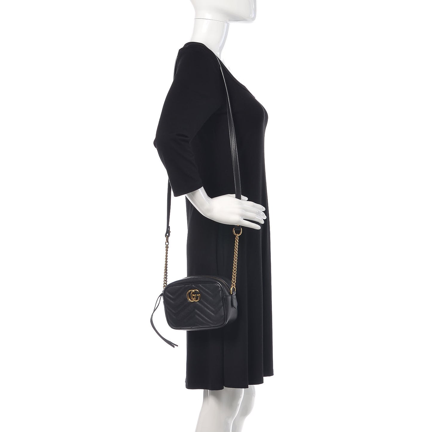 Calfskin Matelasse Mini GG Marmont Chain Shoulder Bag Black