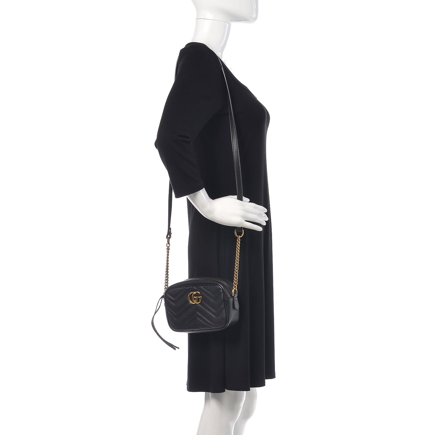 Gucci Calfskin Matelasse Mini GG Marmont Chain Shoulder Bag Black 2 of 16