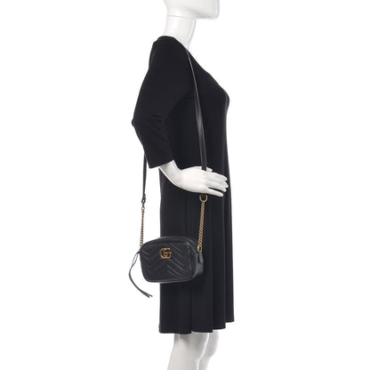 Gucci Calfskin Matelasse Mini GG Marmont Chain Shoulder Bag Black 2 of 16