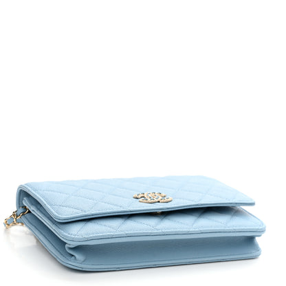 Chanel Caviar Quilted Crystal CC Wallet On Chain WOC Light Blue 4 of 13