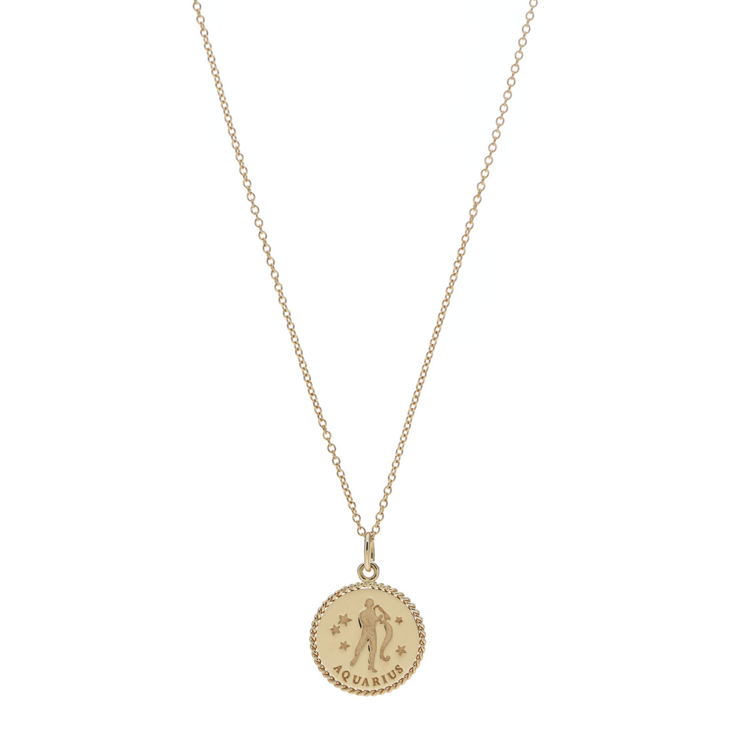 18K Yellow Gold Zodiac Aquarius Pendant Necklace