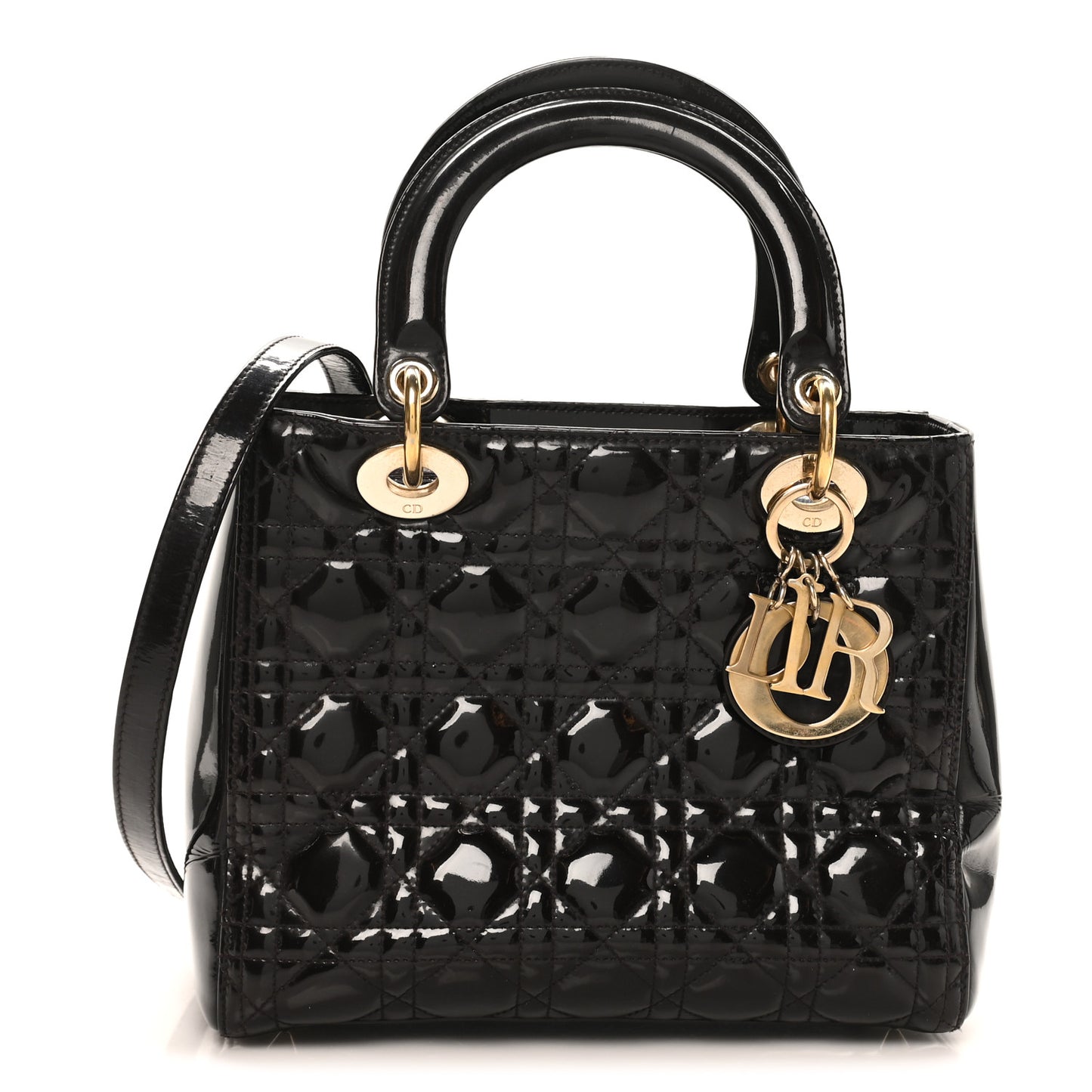 Patent Cannage Medium Lady Dior Dark Brown