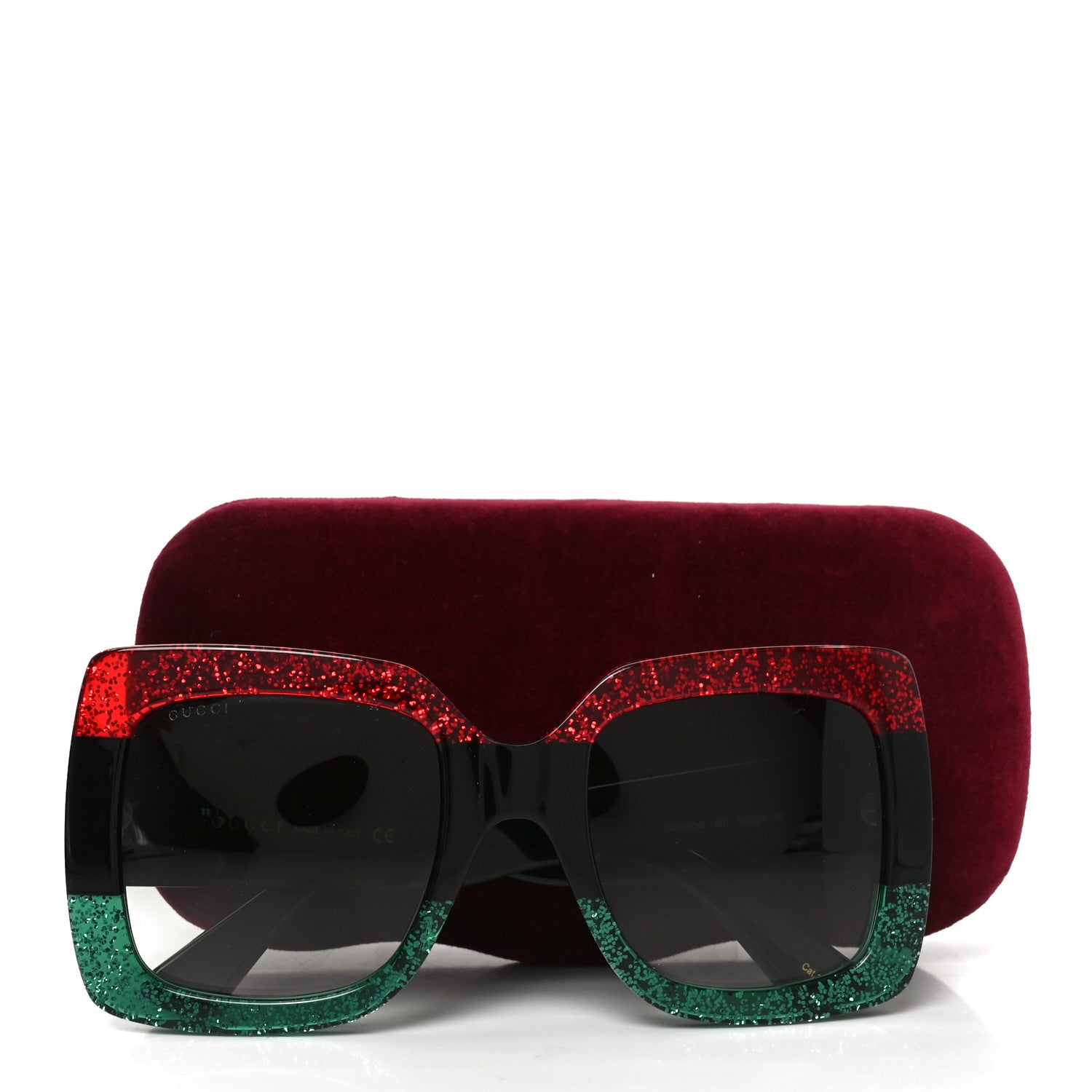 Gucci Acetate Square Frame Sunglasses GG0083S Glitter Red Black Green 7 of 7