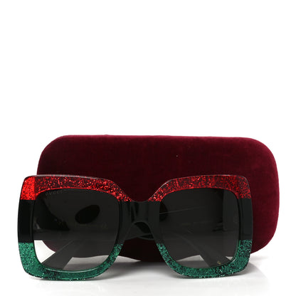 Gucci Acetate Square Frame Sunglasses GG0083S Glitter Red Black Green 7 of 7