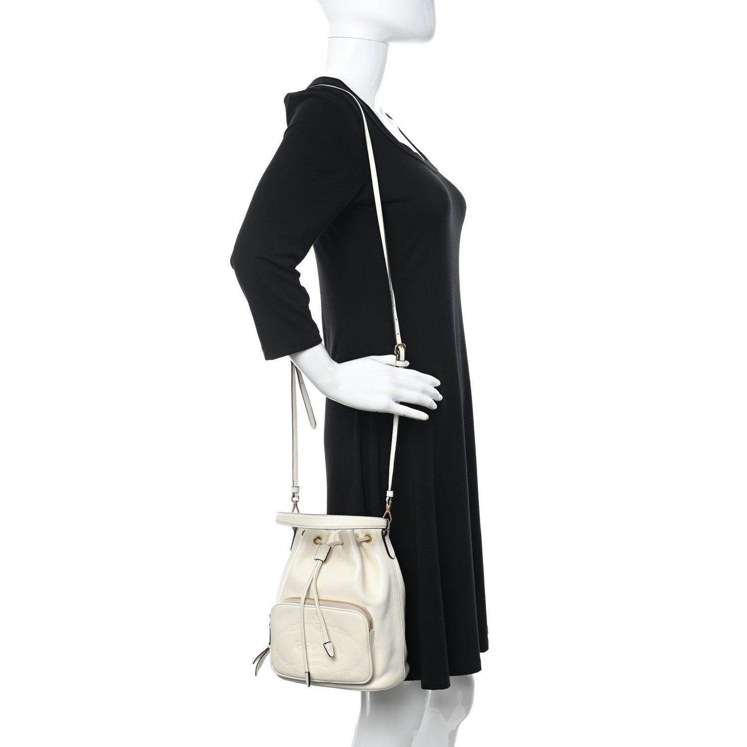 Prada Glace Calfskin Logo Mini Bucket Crossbody Bag White 2 of 10