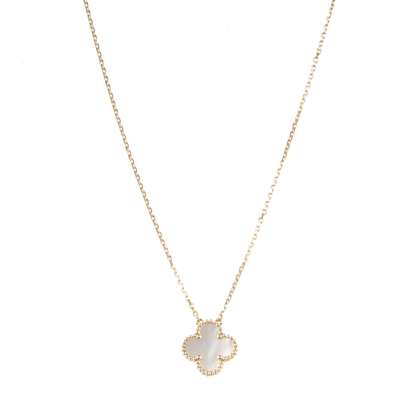 18K Yellow Gold Mother of Pearl Vintage Alhambra Pendant Necklace