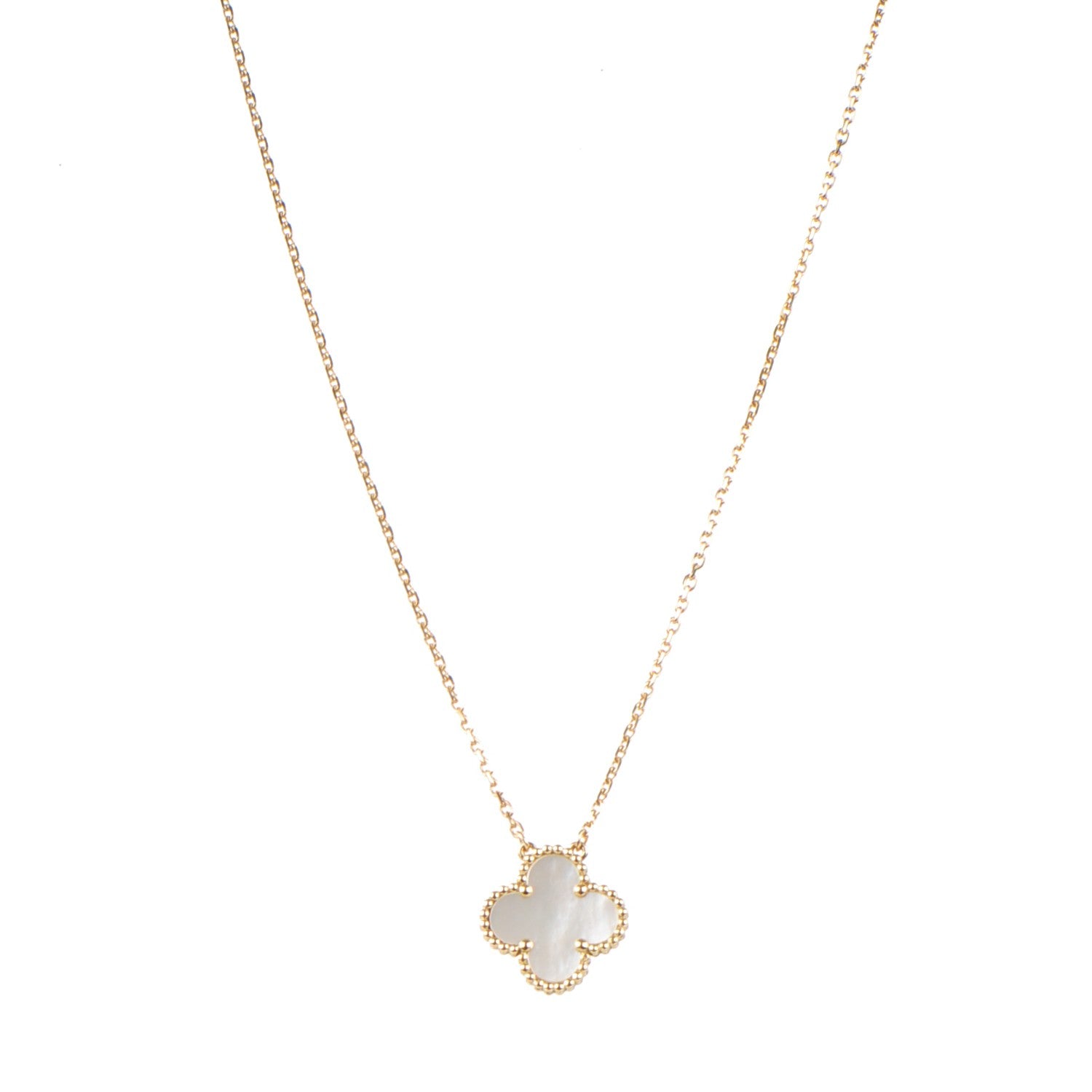 Van Cleef & Arpels 18K Yellow Gold Mother of Pearl Vintage Alhambra Pendant Necklace 1 of 5