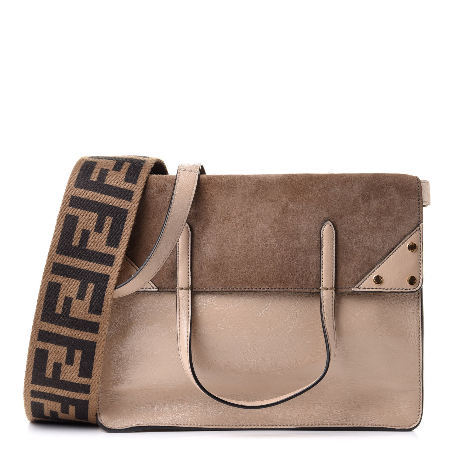 Fendi Agnello Old Shine Vitello Go Rain Large Flip Tote Amido Cocco 1 of 11