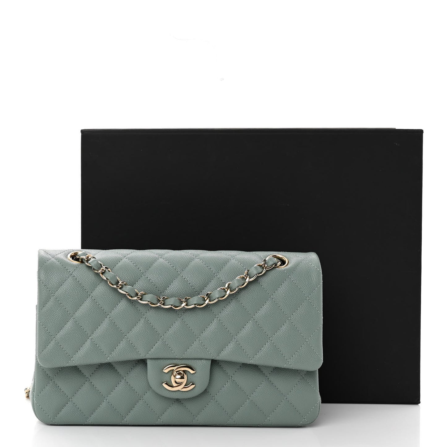 Caviar Quilted Medium Double Flap Dark Green