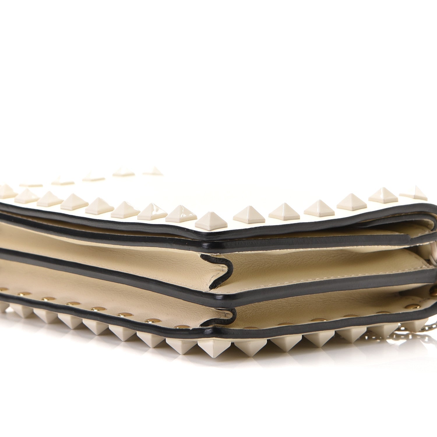 Valentino Garavani Calfskin Lacquered Monochrome Rockstud Wallet on Chain Ivory 6 of 8