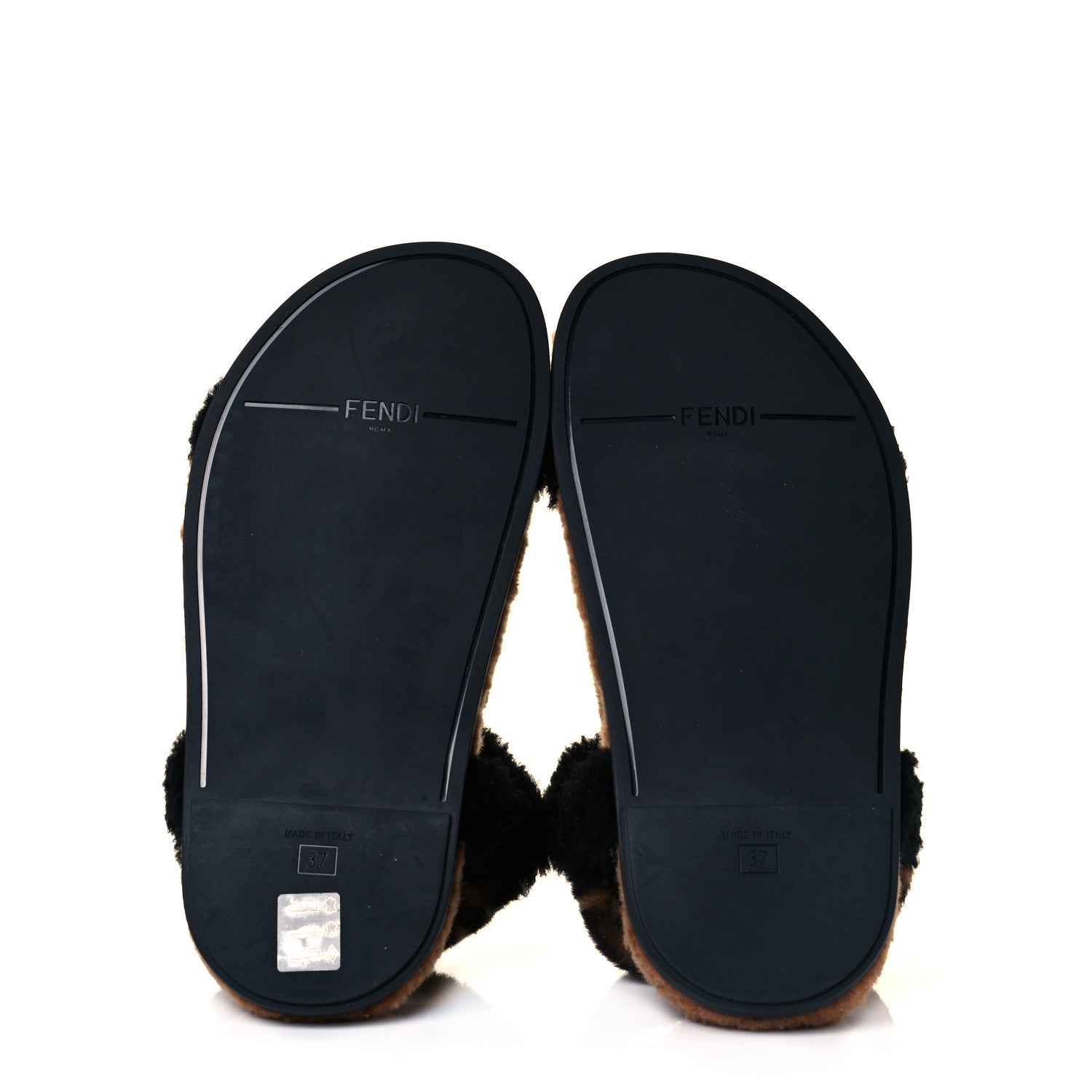 Fendi Shearling FF Fendi Feel Sandals 37 Tobacco Black 5 of 7