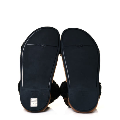 Fendi Shearling FF Fendi Feel Sandals 37 Tobacco Black 5 of 7