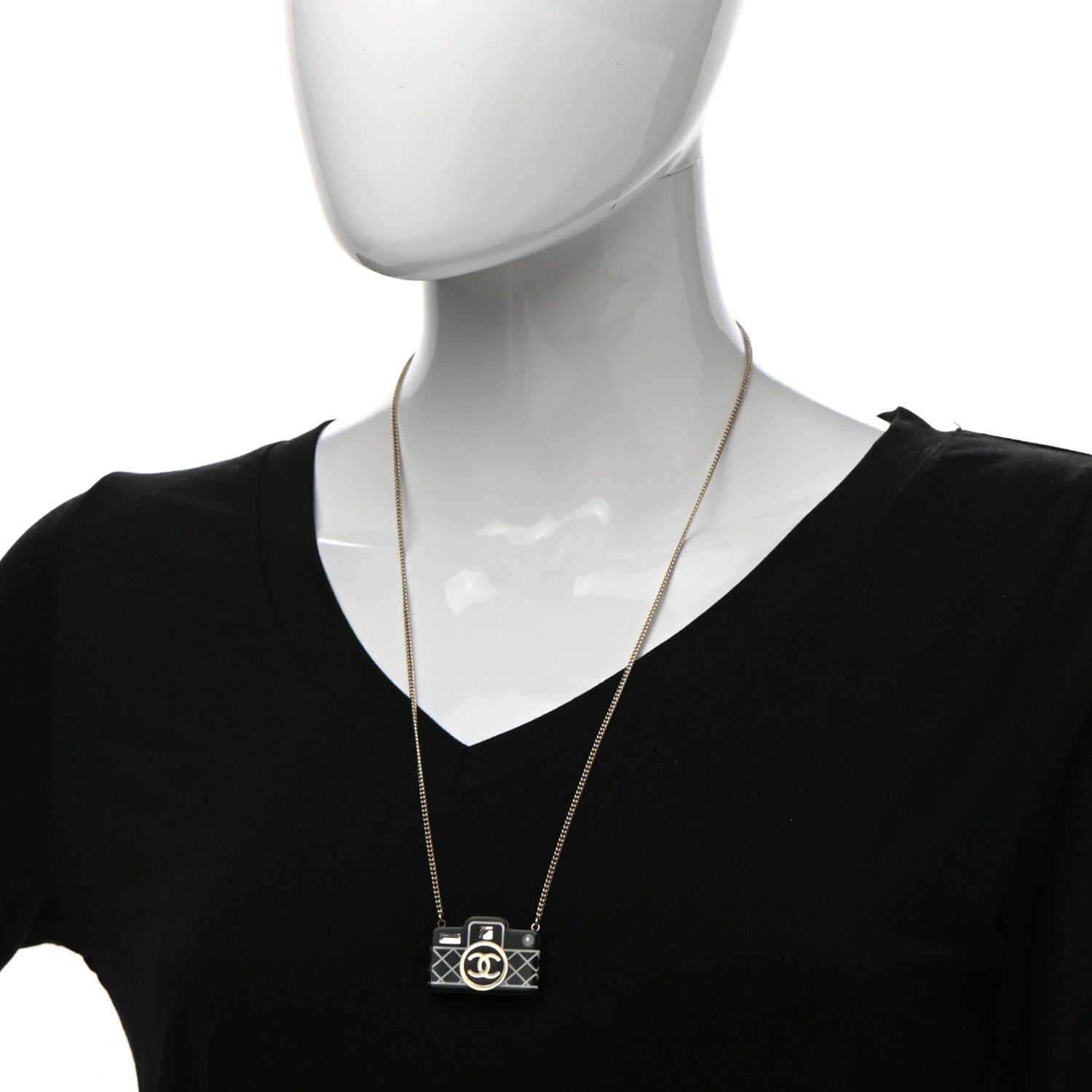 Chanel Resin Camera CC Necklace Black Gold 2 of 7