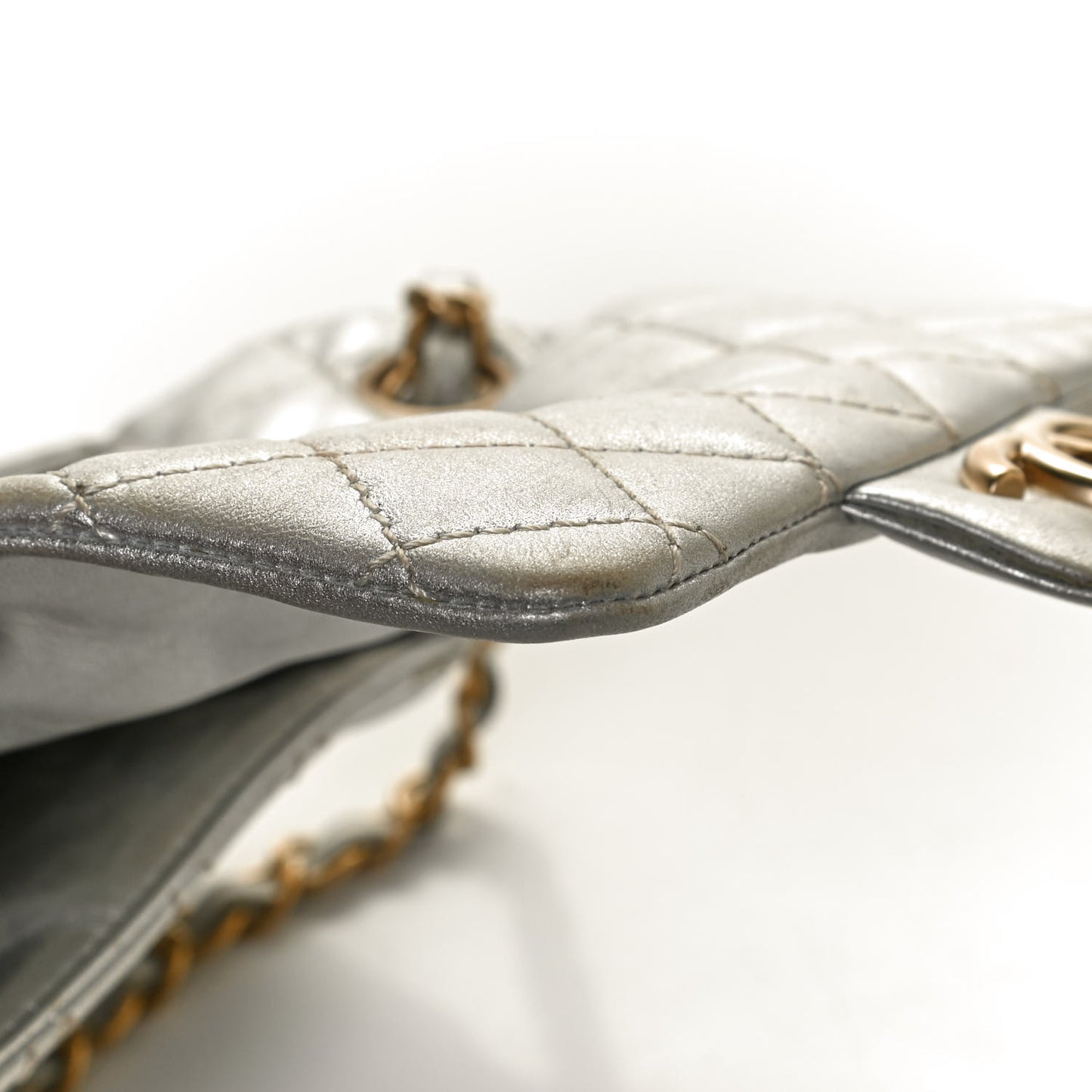 Metallic Lambskin Quilted Mini Square Flap Silver