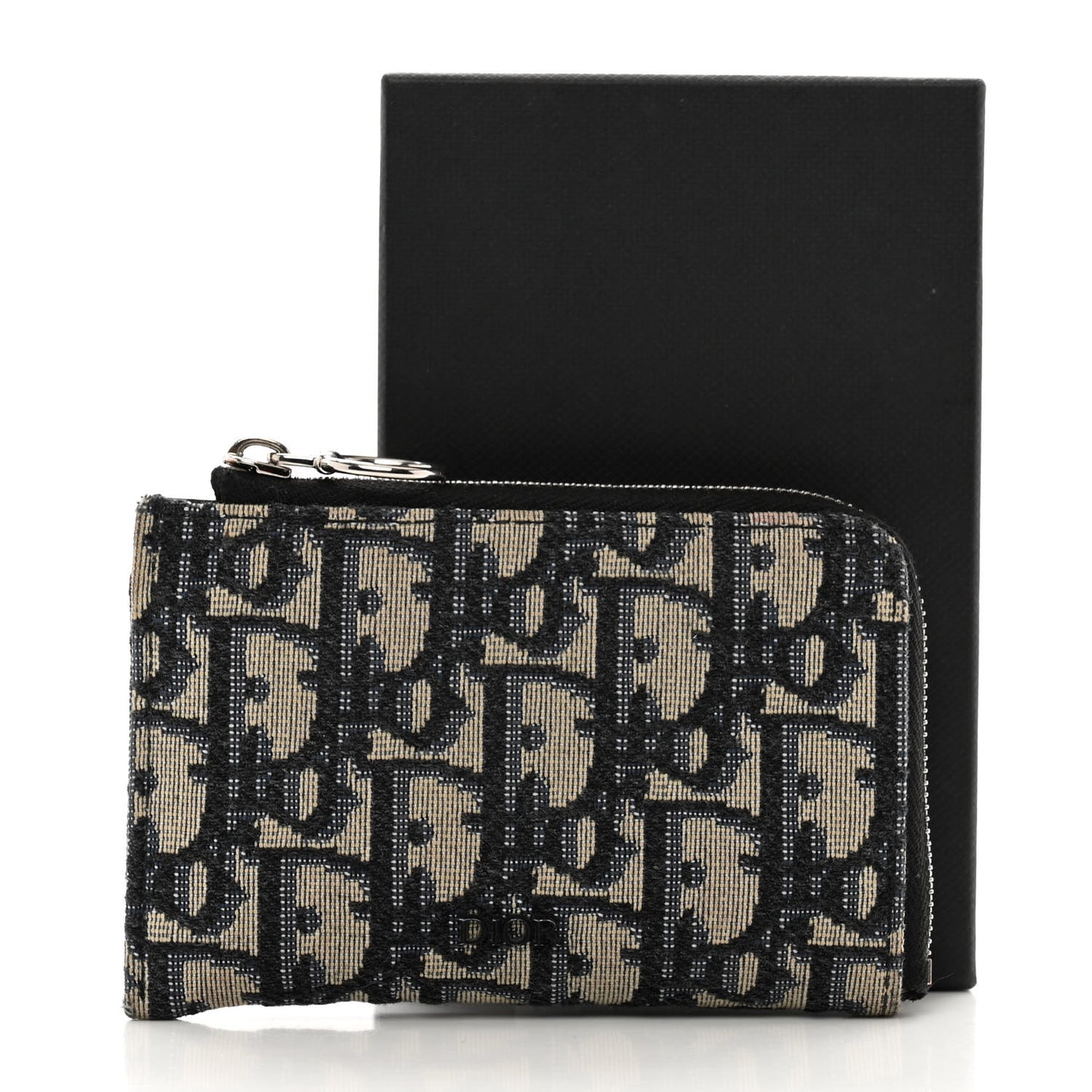Oblique Zipped Card Holder Navy Blue