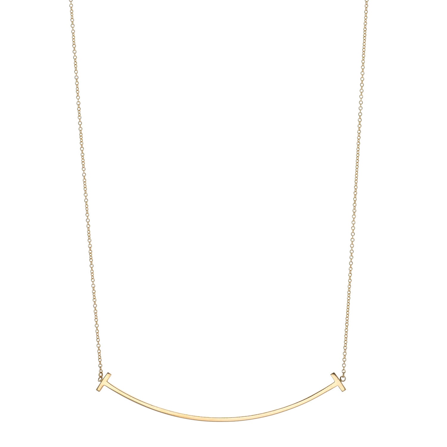 Tiffany 18K Yellow Gold Large T Smile Pendant Necklace 1 of 4