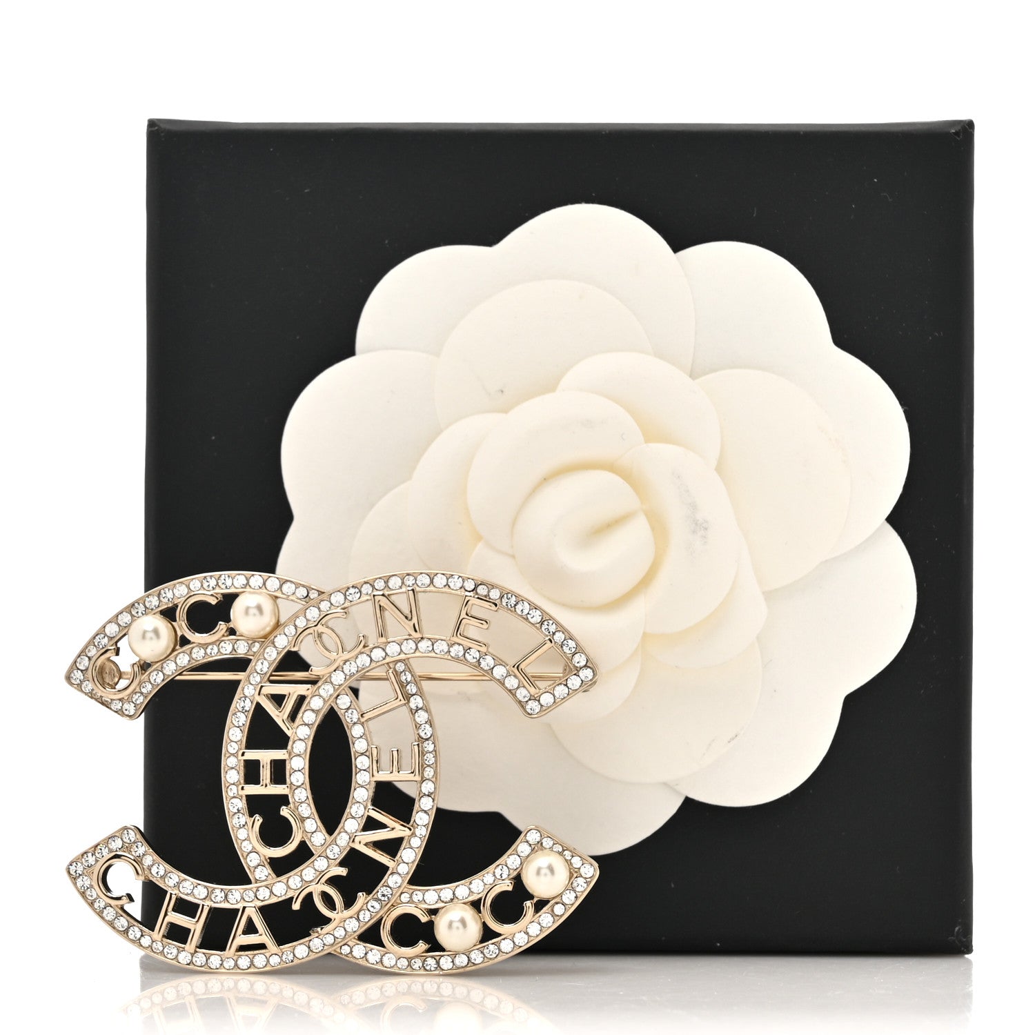 Chanel Crystal Pearl Coco CC Logo Brooch Gold 4 of 4