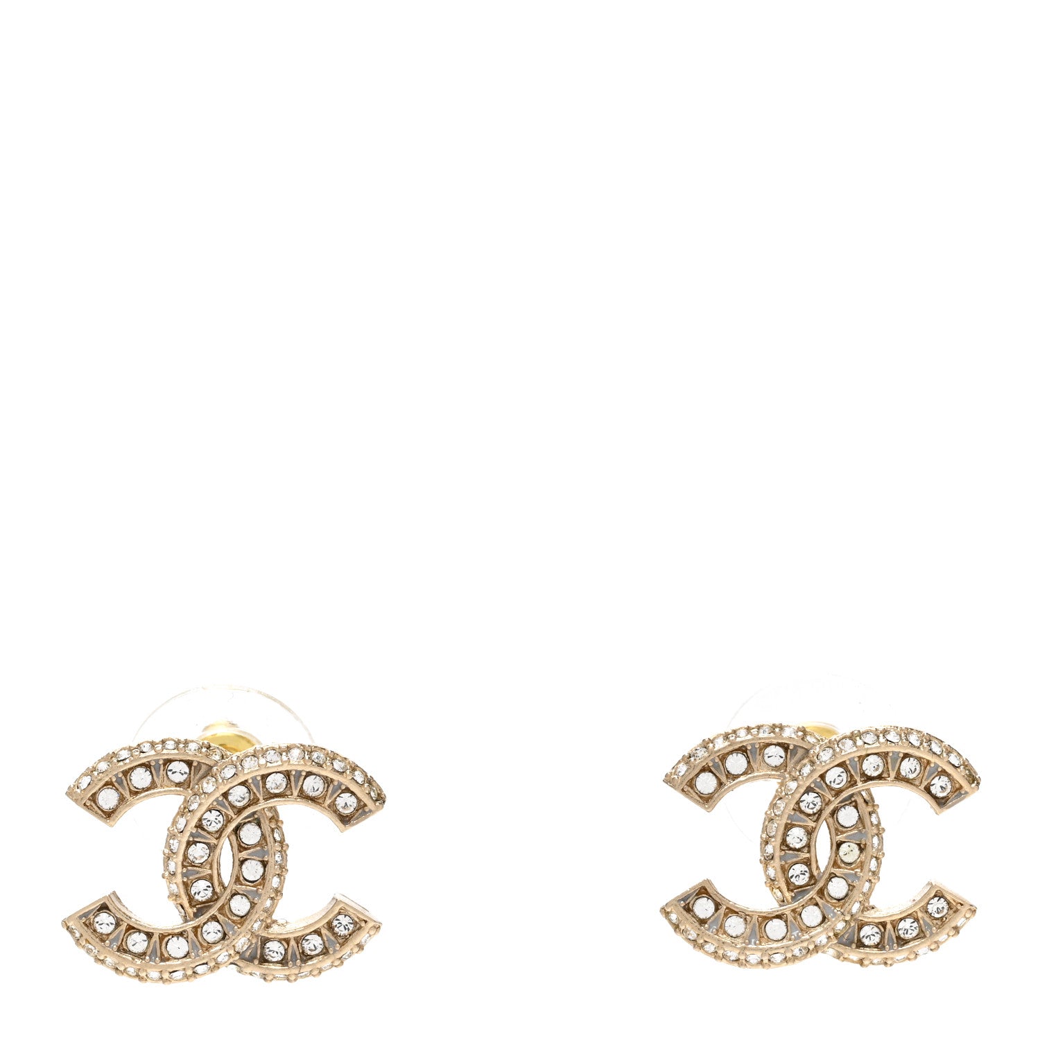 Chanel Crystal Timeless CC Earrings Light Gold 1 of 5