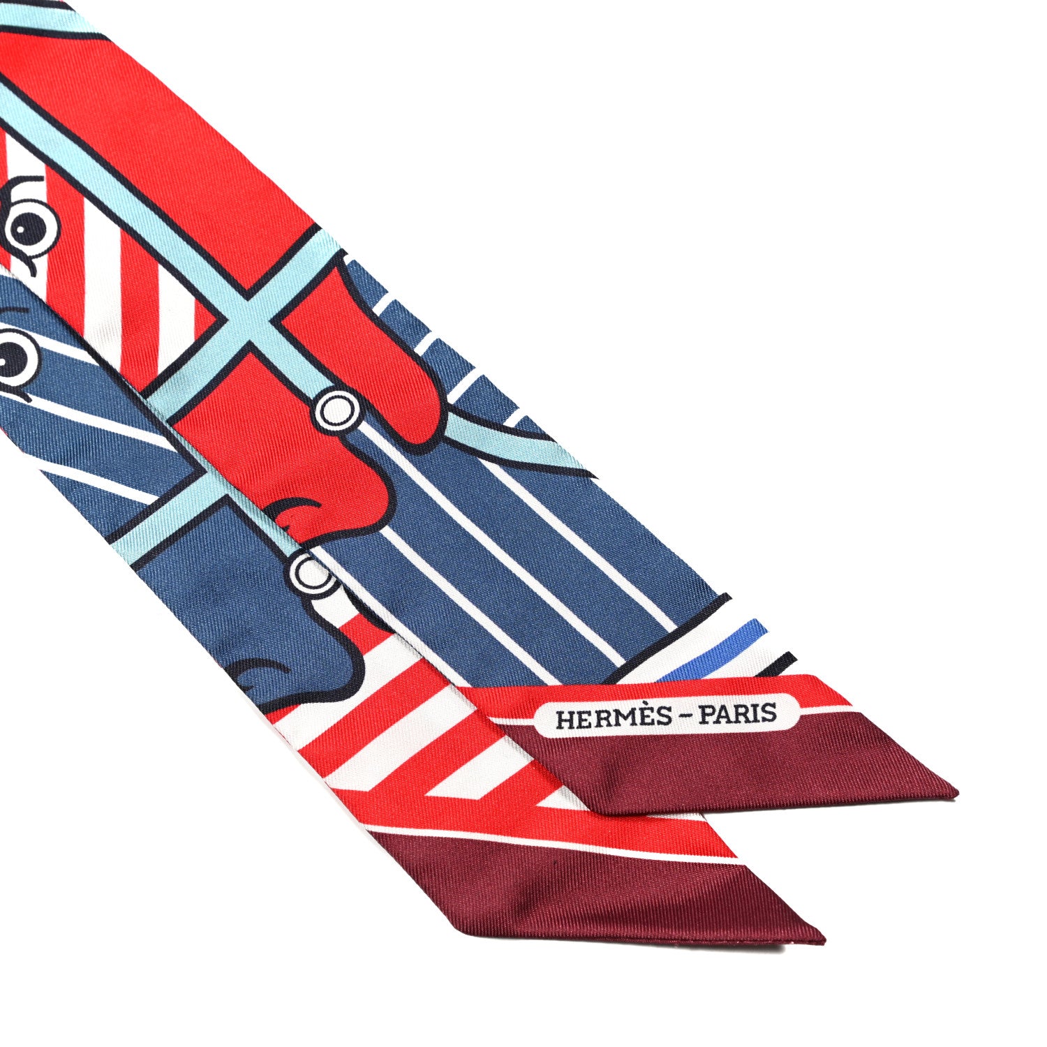 Hermes Silk Quadrige Twilly Rouge Bleu Blanc 2 of 4