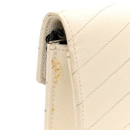 Saint Laurent Grain De Poudre Matelasse Chevron Monogram Envelope Chain Wallet Dove White 20 of 22
