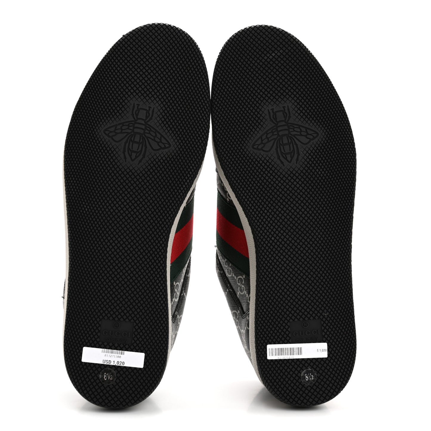 GG Supreme Monogram Miro Soft Calfskin Web Mens Screener Sneakers 8.5 Black Grey Sky