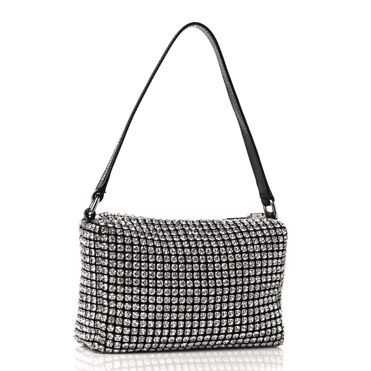 Mesh Crystal Rhinestone Mini Heiress Pouch Black Silver