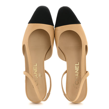 Chanel Goatskin Grosgrain Cap Toe CC Slingback Sandals 36.5 Beige Black 2 of 11