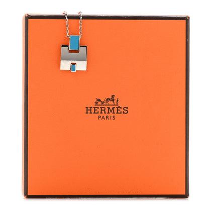 Hermes Palladium Lacquered Eileen Pendant Necklace Bleu Zanzibar 7 of 7