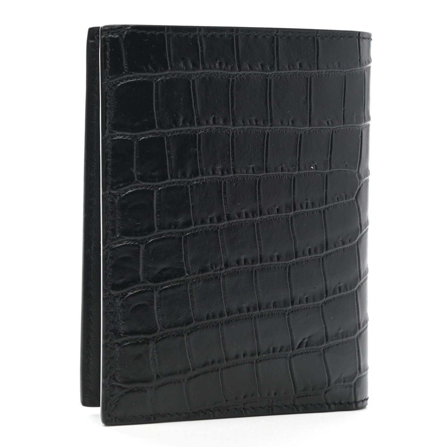 Saint Laurent Calfskin Crocodile Embossed Tiny Monogram Credit Card Wallet Black 3 of 7